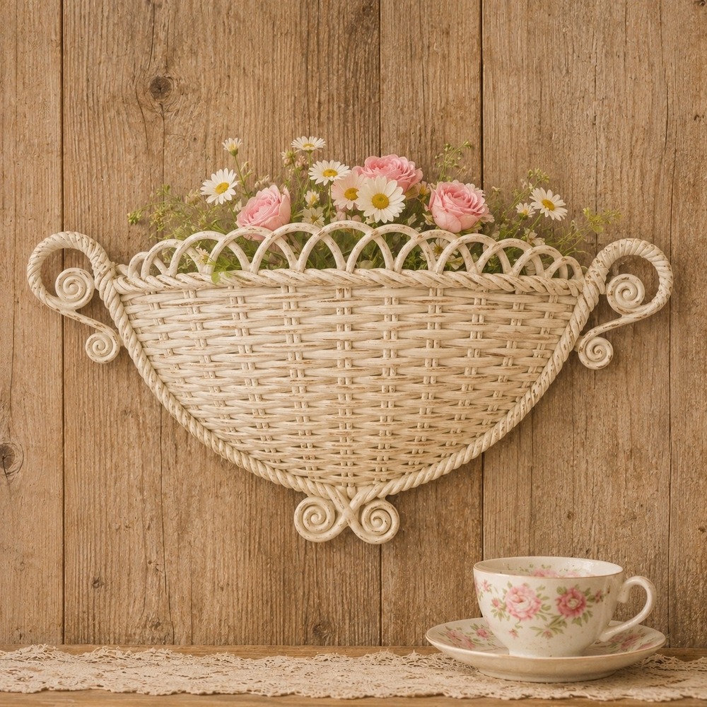 Vintage 1973 Burwood Products Faux Wicker Wall Pocket Cottagecore Grandmacore